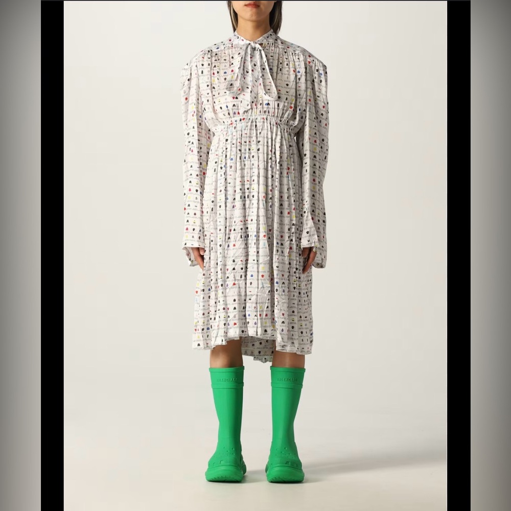 Balenciaga Print Dress w/ Pussybow